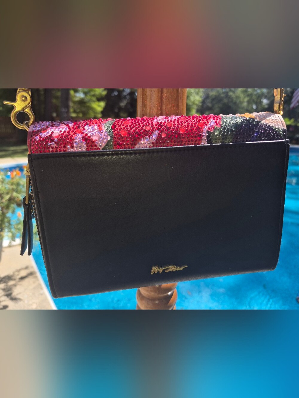 Betsey Johnson Floral Rhinestone Multi Wallet Clutch In Black - Picture 5 of 13